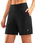 SANTINY Women's 6'' Athletic Long Shorts with 4 Pockets High Waisted Bermuda Shorts for Women Walking Running Casual (Black_M)
