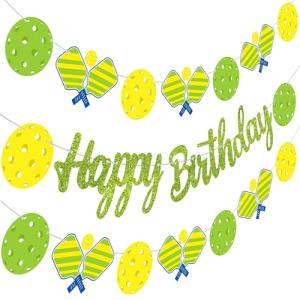 Pickleball Birthday Party Decorations Green Pickleball Happy Birthday Banners Decorations for Sport Theme Party Baby Shower Supplies