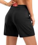 SANTINY Women's 6'' Athletic Long Shorts with 4 Pockets High Waisted Bermuda Shorts for Women Walking Running Casual (Black_M)