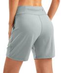 SANTINY Women's 6'' Athletic Long Shorts with 4 Pockets High Waisted Bermuda Shorts for Women Walking Running Casual (Bright Grey_M)