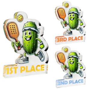 Upgraded 3PCS Pickleball Trophy Funny, Pickleball Medals 1st 2nd 3rd, Acrylic Pickle Ball Tournament Prize for Pickle Baller Competitions