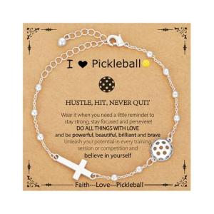 VULETO Pickleball Bracelet Gifts for Girls Women, Cross Link Chain Sport Accessories Birthday Christmas Christian Jewelry Gifts for Teen Girls 8-12 Team Coach Lover Player Silver