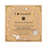 VULETO Pickleball Bracelet Gifts for Girls Women, Cross Link Chain Sport Accessories Birthday Christmas Christian Jewelry Gifts for Teen Girls 8-12 Team Coach Lover Player Silver