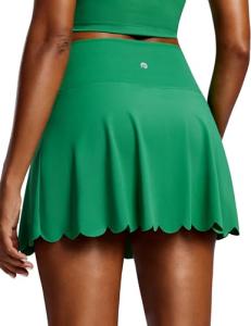 PINSPARK Skorts for Woman High Waisted Tennis Skirt Built in Shorts with 2 Pockets Quick Dry Golf Skort Stretchy Athletic Skirts for Pickleball Workout, Green Small