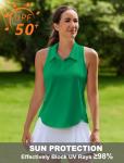 PINSPARK Womens Golf Polo Sun Protection Tennis Shirts Quick Dry Pickleball Tank Top Breathable Sleeveless Collar Athletic Tops, Green Medium