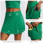 PINSPARK Skorts for Woman High Waisted Tennis Skirt Built in Shorts with 2 Pockets Quick Dry Golf Skort Stretchy Athletic Skirts for Pickleball Workout, Green Small