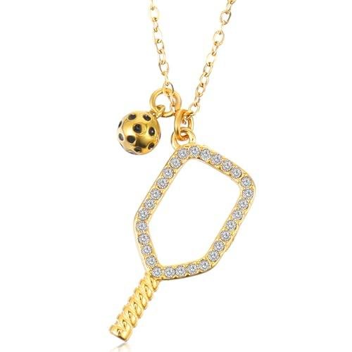 HekouJiub Pickleball Necklace, Gold Jewelry Necklaces, Stainless Steel Pickleball Jewelry for Women, Pickleballs Pendant Necklace for Pickleballs Lovers, Valentine'S Day, Game Day, Birthday Gift