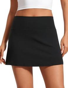 CRZ YOGA Butterluxe High Waisted Tennis Skirts for Women - Mini Lined A Line Golf Casual Skort with Inner Pockets Black X-Small