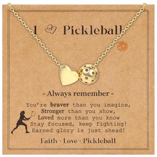 AFSITNIG Pickleball Necklace Gifts for Women, 14K Gold-Plated Sports Accessories Pendant Necklace Christmas Birthday Jewelry Gift for Sports Lovers Player Inspirational Gifts 16+2 Inches