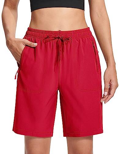 MAGCOMSEN Womens Shorts Elastic Waist Hiking Shorts Quick Dry Lightweight 8" Golf Shorts Active Tomato Red 2XL