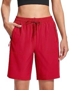 MAGCOMSEN Womens Shorts Elastic Waist Hiking Shorts Quick Dry Lightweight 8" Golf Shorts Active Tomato Red 2XL