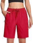 MAGCOMSEN Womens Shorts Elastic Waist Hiking Shorts Quick Dry Lightweight 8" Golf Shorts Active Tomato Red 2XL