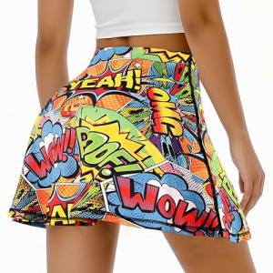 Retro Geometry Tennis Golf Skirts High Waisted with Pockets Inner Shorts for Athletic Skorts Workout Running Pickleball L
