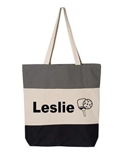 Pickleball Personalized Tote Bag, Custom Pickleball Team Name, Funny Pickleball Gift for Pickleball Players (15"L x 15"H x 3"D, Tri-Color Grey)