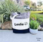 Pickleball Personalized Tote Bag, Custom Pickleball Team Name, Funny Pickleball Gift for Pickleball Players (15"L x 15"H x 3"D, Tri-Color Grey)