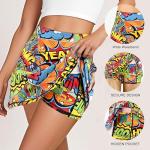 Retro Geometry Tennis Golf Skirts High Waisted with Pockets Inner Shorts for Athletic Skorts Workout Running Pickleball L