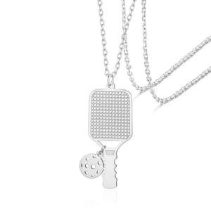 VASSAGO Pickleball Necklace for Women Men Stainless Steel Pickleball Paddle and Ball Pendant PB Necklace Sport Lovers Teams Gifts (silver)