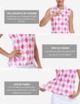 MoFiz Women's Sleeveless Golf Polo Shirt Tennis Tank Tops 1/4 Zip Collarless Quick Dry Lightweight for Athletic Pickleball Workout Pink Argyle M