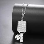 VASSAGO Pickleball Necklace for Women Men Stainless Steel Pickleball Paddle and Ball Pendant PB Necklace Sport Lovers Teams Gifts (silver)