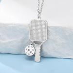 VASSAGO Pickleball Necklace for Women Men Stainless Steel Pickleball Paddle and Ball Pendant PB Necklace Sport Lovers Teams Gifts (silver)