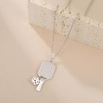VASSAGO Pickleball Necklace for Women Men Stainless Steel Pickleball Paddle and Ball Pendant PB Necklace Sport Lovers Teams Gifts (silver)