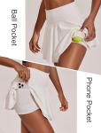 PINSPARK Pleated Tennis Skirts for Women with Pockets Golf Skort Built-in Shorts High Waisted Athletic Skorts White M