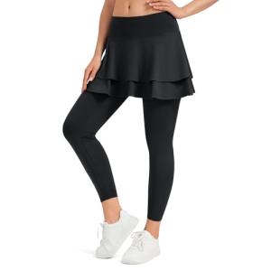 beroy Skirted Leggings with Pokets for Women Active Tennis Ruffle Pleated Skort Athletic Golf Pickleball Skirt Black XL