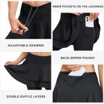 beroy Skirted Leggings with Pokets for Women Active Tennis Ruffle Pleated Skort Athletic Golf Pickleball Skirt Black XL