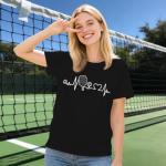 IFQ Pickleball Shirt for Women Heartbeat Pickleball Lover Player T-Shirt Funny Sport Tee Tops Black