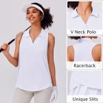 PINSPARK Polo Shirts for Women Sleeveless Golf Tops Racerback Tennis Shirt with Collar SPF 50+ V-Neck Pickleball Tee Quick Dry Athletic Tank Tops Lightweight Activewear, White M