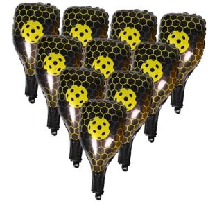 JOINPAYA 10pcs Yellow Foil Pickleball Racket and Ball Shaped Balloons for Sports Party Decorations Birthday Shower Supplies