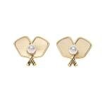 Born to Rally Pickleball Earrings for Women — Double Paddle Stud Earrings with Rhinestone Ball, Cute Pickleball Gift, Sporty Jewelry (Pearl Ball)