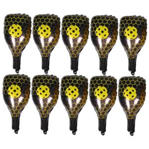 BRIGHTFUFU 10pcs Pickleball Racket and Ball Foil Balloons, Yellow Sports Party Decorations and Adults, Inflatable Jumbo Balloons for Pickleball Birthday and Theme Party Supplies