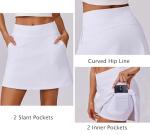 PINSPARK Women's Golf Skirts Skort with 4 Pockets Stretchy Tennis Skirt UPF 50+ Built-in Shorts Workout Pickleball Skorts, White Medium