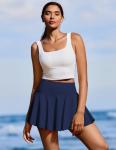 PINSPARK Women Tennis Skirt High Waisted Golf Skorts with Pockets Pleated Pickleball Skort Inner Shorts Navy XS