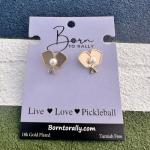 Born to Rally Pickleball Earrings for Women — Double Paddle Stud Earrings with Rhinestone Ball, Cute Pickleball Gift, Sporty Jewelry (Pearl Ball)