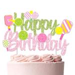 Pickleball Birthday Party Decorations for Girls Green and Pink Glitter Pickleball Happy Birthday Cake Topper for Pickle ball Player Bday Party Decoration Supplies