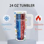 xiiai Pickleball Gifts for Women - 24 oz Pickleball Tumbler with Handle and Straw, Insulated Stainless Steel Cup, Leakproof, Travel Coffee Mug, BPA Free, Fits Car Cup Holders, Keeps Drinks Cold/Hot