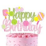 Pickleball Birthday Party Decorations for Girls Green and Pink Glitter Pickleball Happy Birthday Cake Topper for Pickle ball Player Bday Party Decoration Supplies
