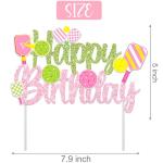 Pickleball Birthday Party Decorations for Girls Green and Pink Glitter Pickleball Happy Birthday Cake Topper for Pickle ball Player Bday Party Decoration Supplies