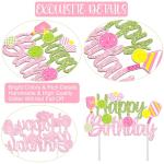 Pickleball Birthday Party Decorations for Girls Green and Pink Glitter Pickleball Happy Birthday Cake Topper for Pickle ball Player Bday Party Decoration Supplies