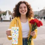 xiiai Pickleball Gifts for Women - 24 oz Pickleball Tumbler with Handle and Straw, Insulated Stainless Steel Cup, Leakproof, Travel Coffee Mug, BPA Free, Fits Car Cup Holders, Keeps Drinks Cold/Hot