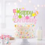 Pickleball Birthday Party Decorations for Girls Green and Pink Glitter Pickleball Happy Birthday Cake Topper for Pickle ball Player Bday Party Decoration Supplies