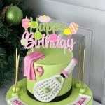 Pickleball Birthday Party Decorations for Girls Green and Pink Glitter Pickleball Happy Birthday Cake Topper for Pickle ball Player Bday Party Decoration Supplies
