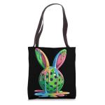 Easter Bunny Pickleball Colorful Paint Drip Tote Bag