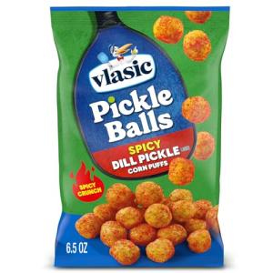 Vlasic Pickle Balls, Spicy Dill Pickle Flavored Corn Puffs, Pickleball Gifts, Funny Easter Gift for Pickle Fans, 6.5 oz.