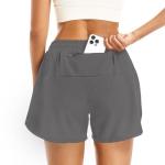 APWKL Women's 2 in 1 Athletic Running Shorts Quick Dry Workout Casual Gym Sweat Shorts Mesh Comfy Liner Zipper Pockets(Grey,M)