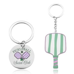 Sudaporn Pickleball Keychain Set for 2 Cute Pickleball Paddle Key Ring for Team Coach Christmas Xmas Gifts Sports Keyring for Boys Girls Cheerleaders Backpack Wallet Accessories