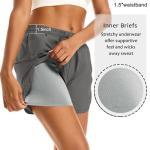 APWKL Women's 2 in 1 Athletic Running Shorts Quick Dry Workout Casual Gym Sweat Shorts Mesh Comfy Liner Zipper Pockets(Grey,M)