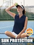 MAGCOMSEN Women's Polo Shirts Sleeveless Golf Tank Tops UPF 50+ Moisture Wicking Collared Workout Pickleball Tops Navy M